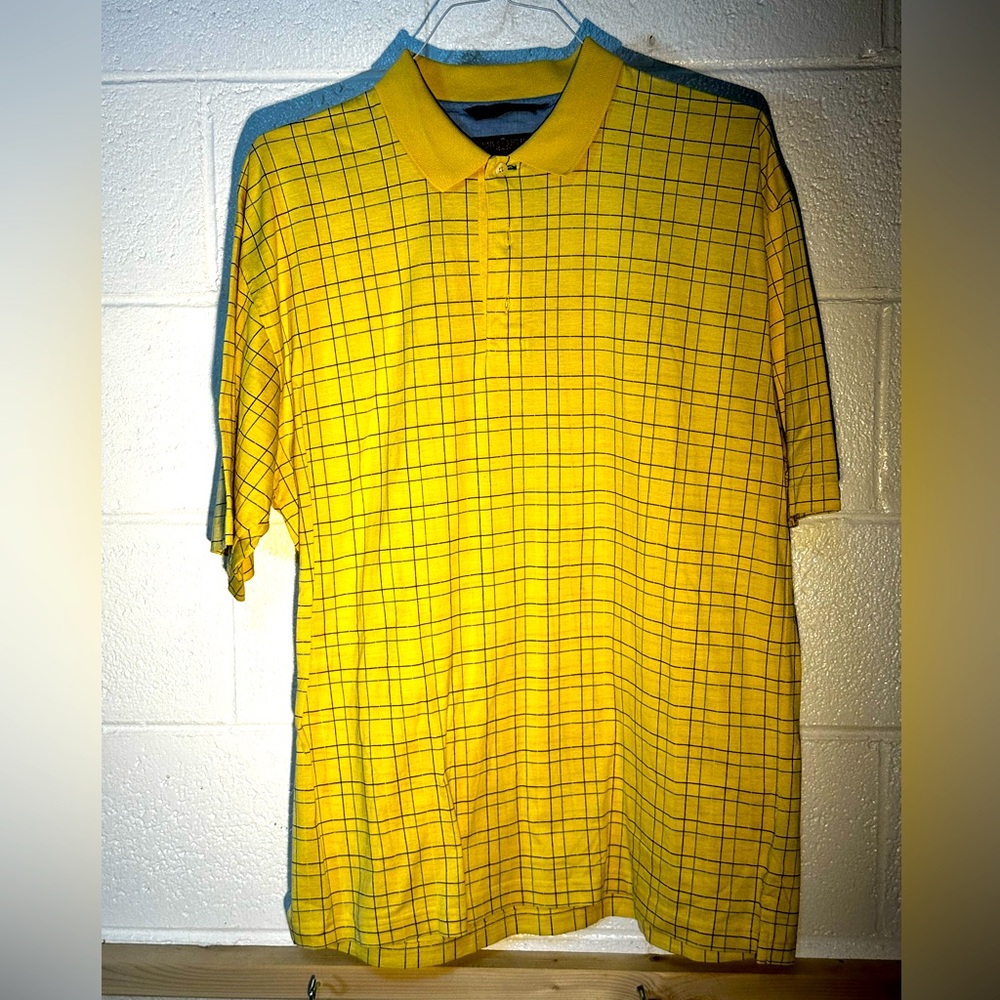 Tommy Hilfiger Golf yellow plaid polo, size L, 100% cotton, classic style.